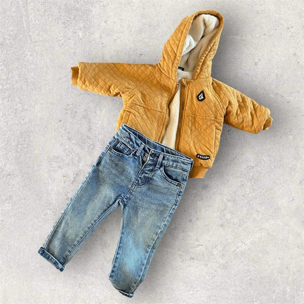 Volcom 18mo Quilted Hooded Warm Jacket with Blue Jeans Set